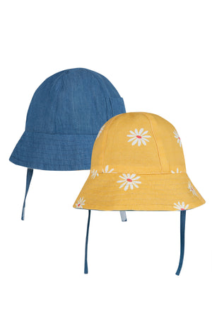 Frugi Helen Reversible Sun Hat Chambray Bumblebee