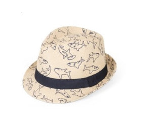Straw Trilby Hat with Shark Print