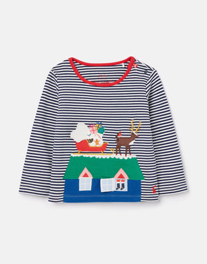 Joules Tate Long Sleeve Top Festive Blue