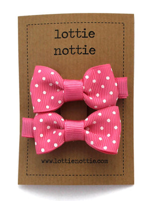 Lottie Nottie Swiss Dot Bows Hair Clips- Mid Pink