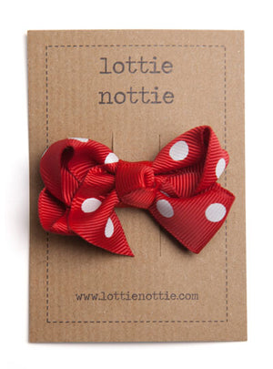 Lottie Nottie Twisted Bow Hair Clip, Red Polka Dot