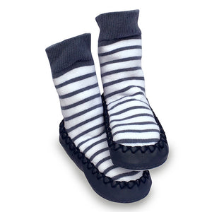 Mocc Ons Slipper Socks Nautical Stripes
