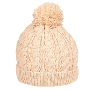 Baby Cable Knit Bobble Hat, Natural