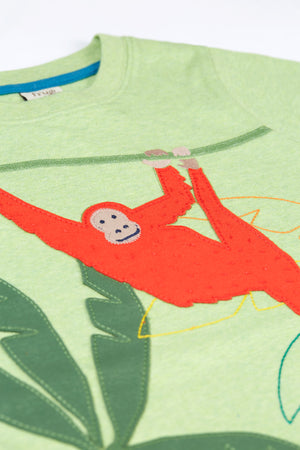 Frugi Carson Applique T- Shirt Kiwi Marl Orangutan