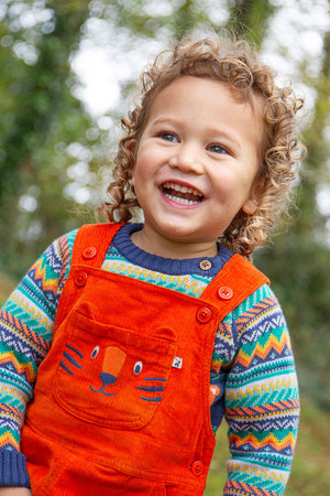 Frugi Durgan Cord Dungaree Bonfire Tiger