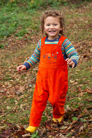 Frugi Durgan Cord Dungaree Bonfire Tiger