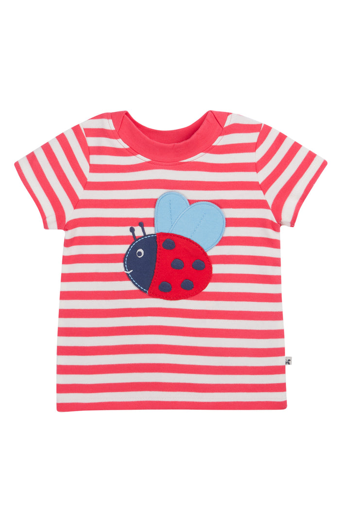 Frugi Easy On T-Shirt Watermelon Stripe Ladybird