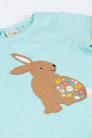 Frugi Evie Applique T-Shirt Spring Mint Marl Rabbit