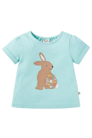 Frugi Evie Applique T-Shirt Spring Mint Marl Rabbit