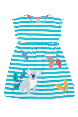 Frugi Felicity Dress Sea Moss Stripe Koala