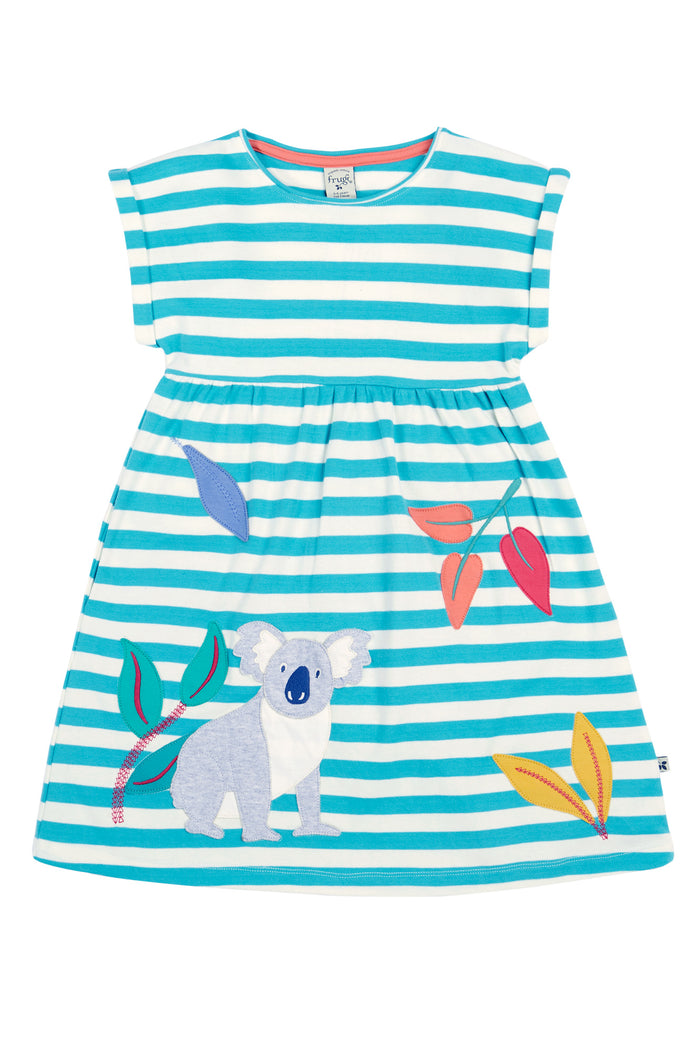 Frugi Felicity Dress Sea Moss Stripe Koala