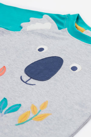 Frugi Happy Raglan T Shirt Grey Marl Koala