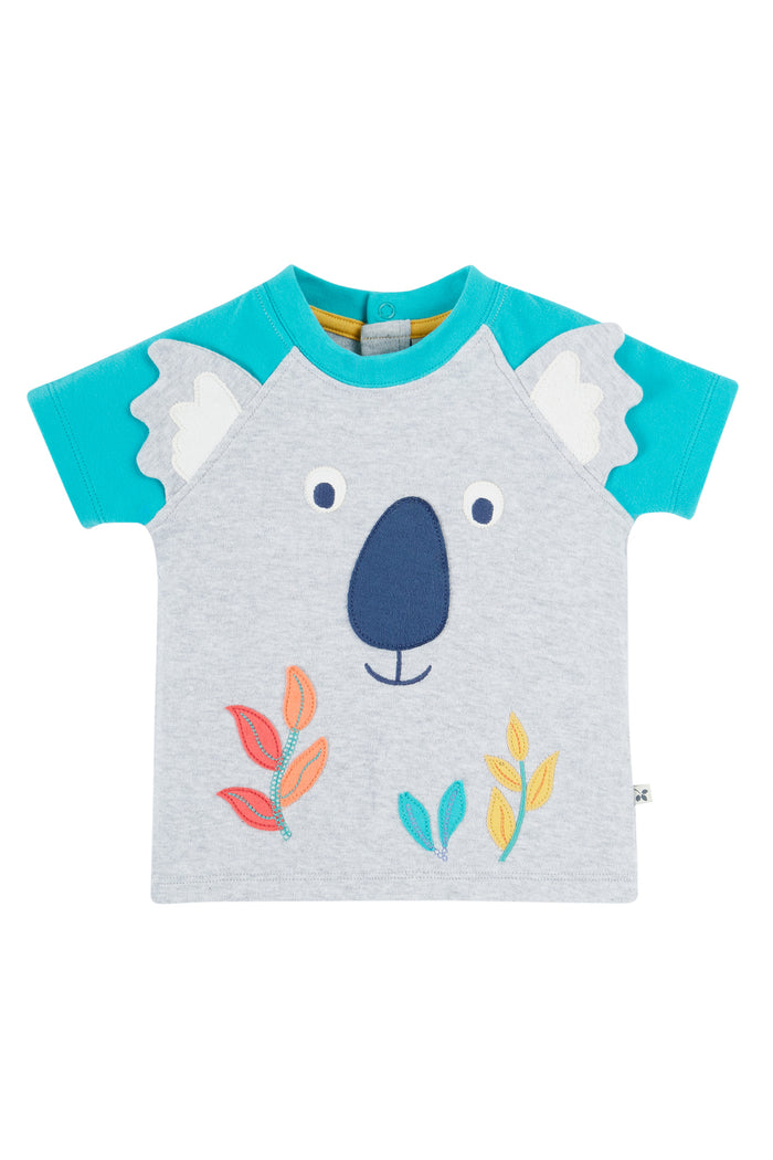 Frugi Happy Raglan T Shirt Grey Marl Koala