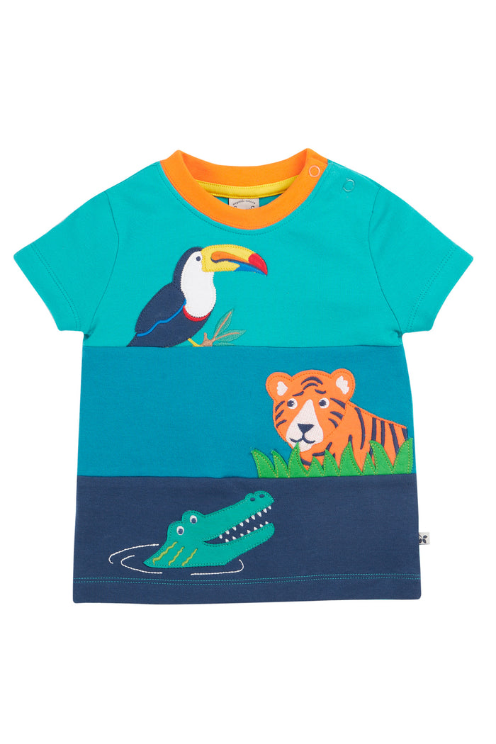 Frugi Penryn Panel T-Shirt Sea Moss Canopy Land Sea