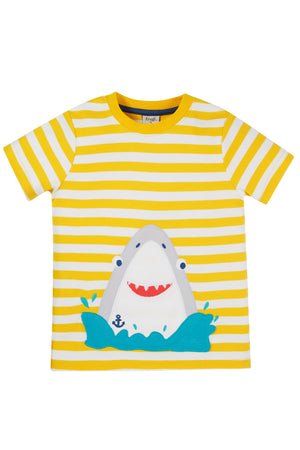 Frugi Sid Applique T- Shirt Dandelion Stripe Shark