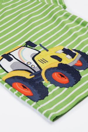 Frugi Sid Applique T-Shirt Kiwi Breton Tractor