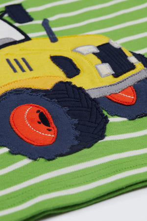 Frugi Sid Applique T-Shirt Kiwi Breton Tractor