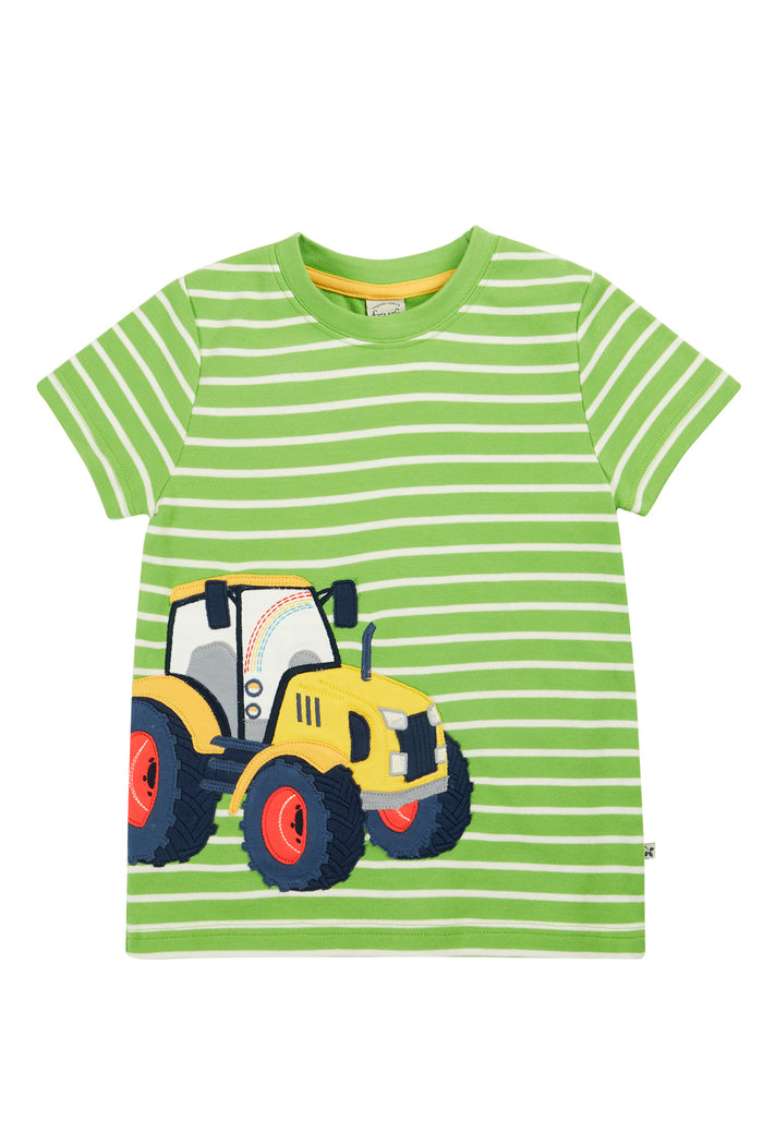 Frugi Sid Applique T-Shirt Kiwi Breton Tractor