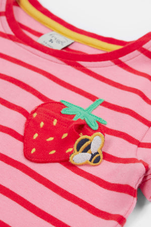 Frugi Camille Applique T Shirt Stripe Strawberry