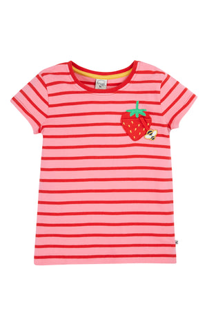 Frugi Camille Applique T Shirt Stripe Strawberry