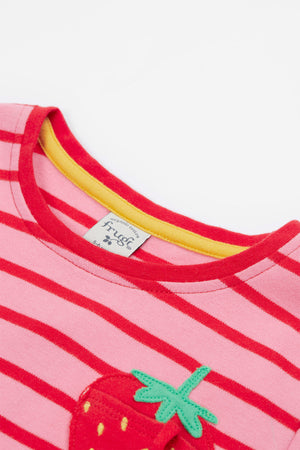 Frugi Camille Applique T Shirt Stripe Strawberry