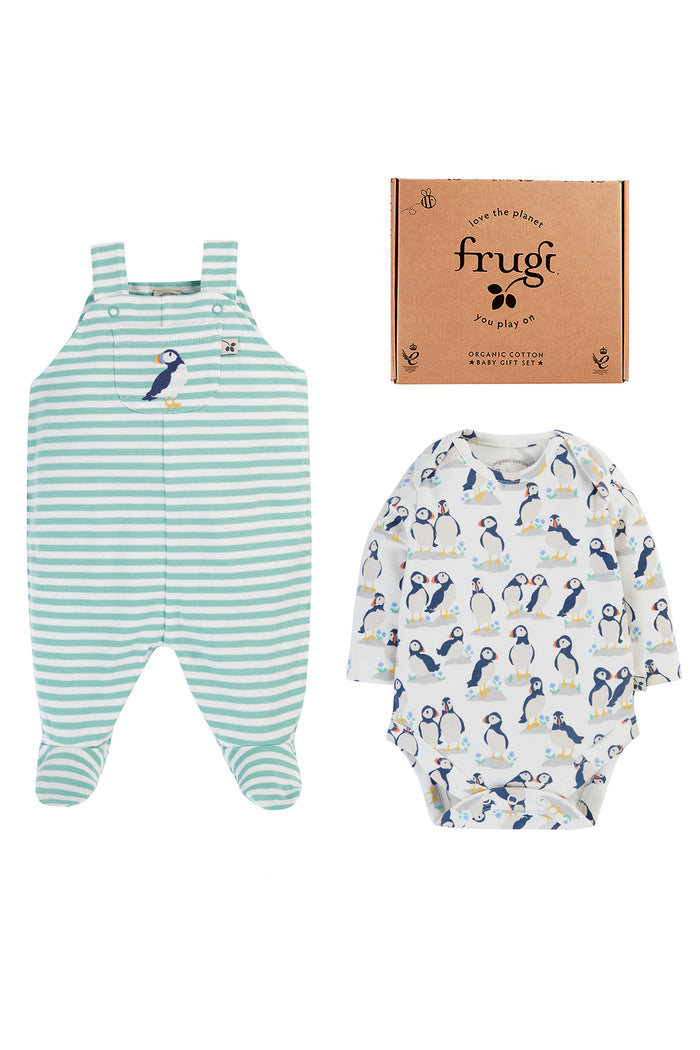 Frugi Footed Dungaree Gift Set Puffin Pals