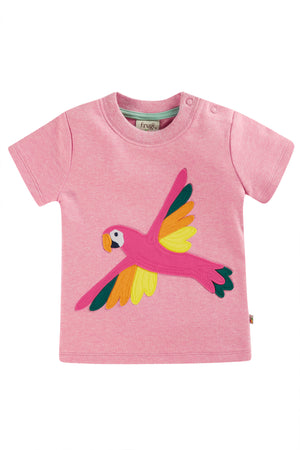 Frugi Little Creature T-Shirt Pink Marl Macaw