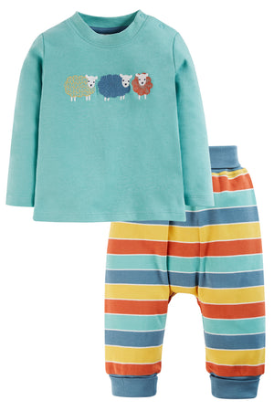 Frugi Little Parsnip Outfit Rainbow Stripe Sheep