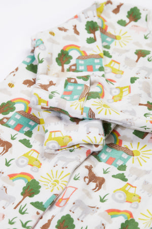 Frugi Lovely Babygrow Soft White Farm Life