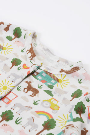 Frugi Lovely Babygrow Soft White Farm Life