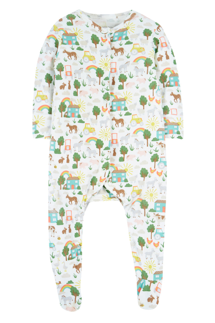 Frugi Lovely Babygrow Soft White Farm Life