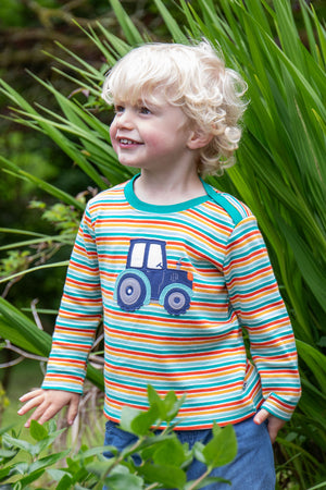 Frugi Orion Applique Top Multi Stripe Tractor