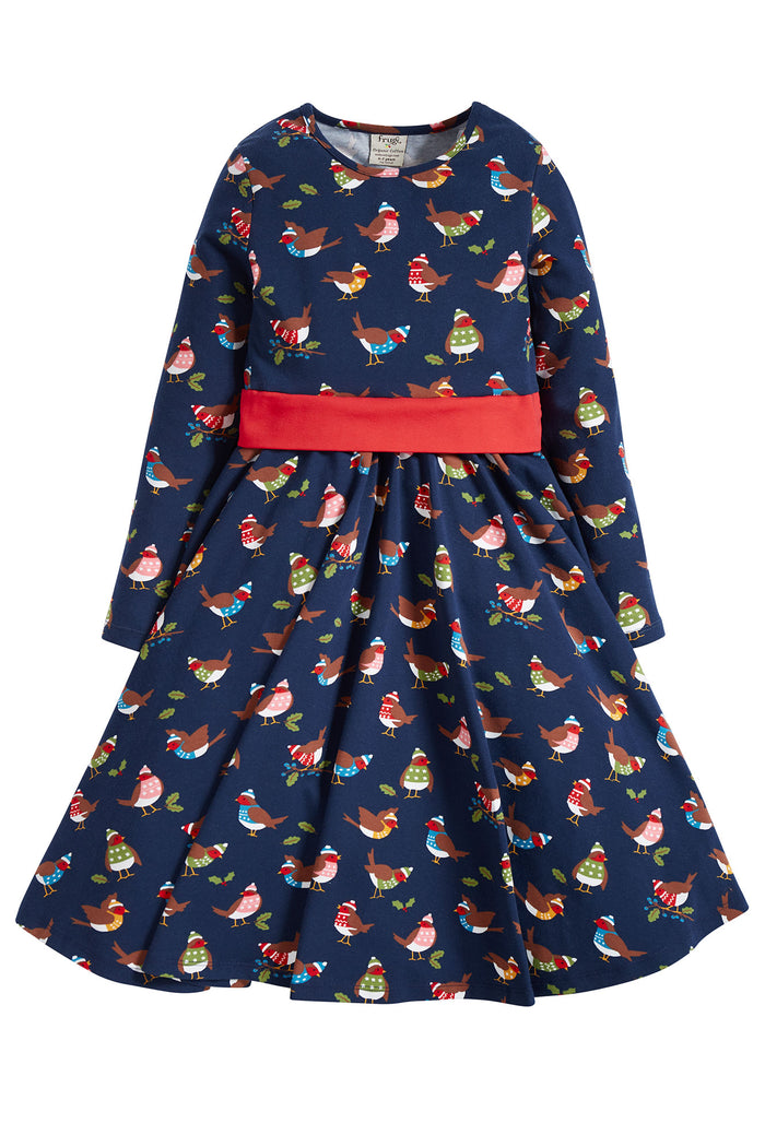 Frugi Party Skater Dress Indigo Robin