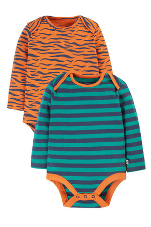 Frugi Super Special 2 Pack Bodysuits tiger /Iguana Stripes