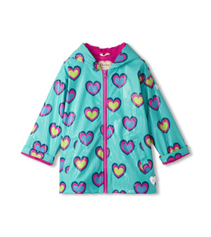 Hatley Zip Up Rain Jacket Hearts Colour Change