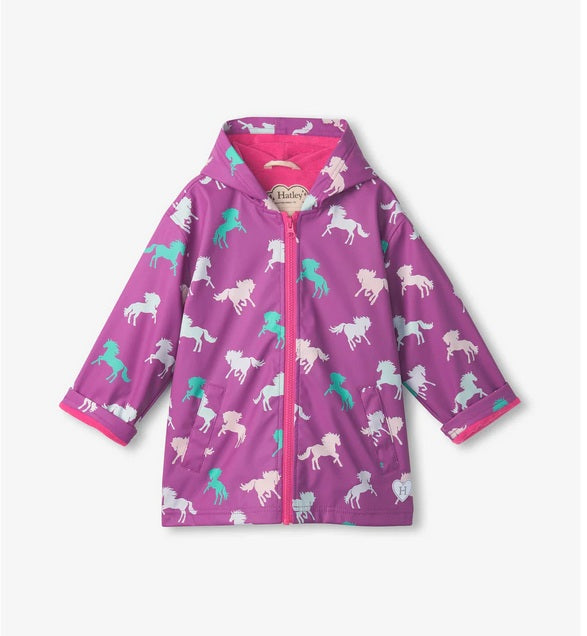 Hatley Zip Up Rain Jacket Leaping Horses Colour Change