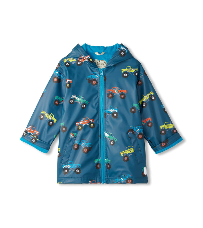 Hatley Zip Up Rain Jacket Monster Trucks