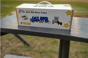 Jumini Wooden Jeep and Horse trailer with Horses