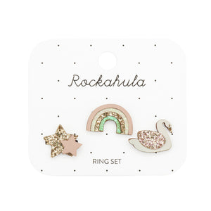 Rockahula Enchanted Rainbow and Swan Ring Set