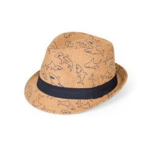 Straw Trilby Hat with Shark Print