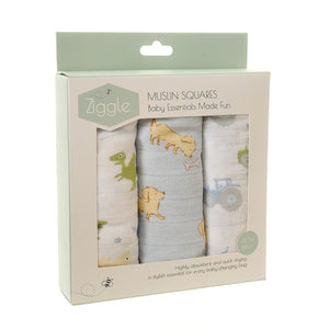 Ziggle Muslin Squares 3 Pack Blues