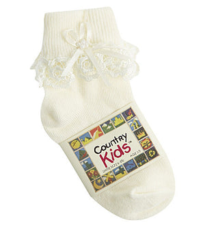 Country Kids Girls Venice with Pearl Lace Socks, White