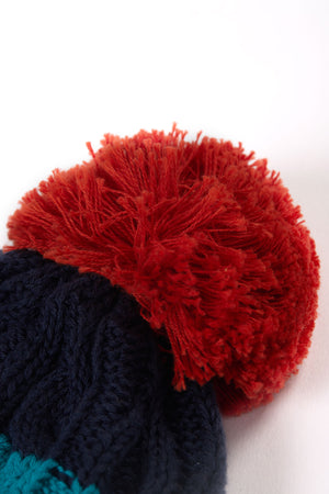 Frugi Cable Knit Bobble Hat Indigo Multi Stripe