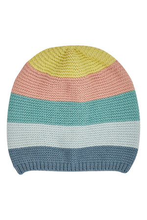 Frugi Harlen Knitted Hat Blue Rainbow Stripe