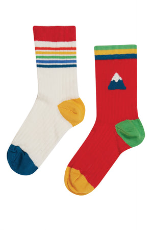 Frugi Raleigh Rib Socks, 2 Pack Red Mountain
