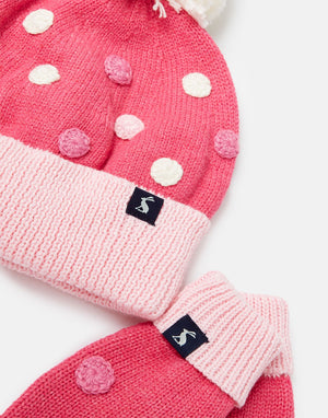 Joules Bella Knitted Hat and Mitten Set Bright Pink