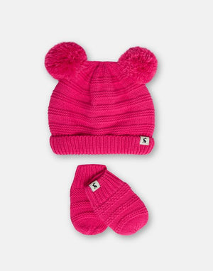Joules Pom Knitted Hat and Glove Set Bright Pink