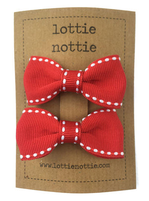 Lottie Nottie Stitch Bow Hair Clips- Red