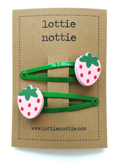 Lottie Nottie Strawberries Pink on Green Clips