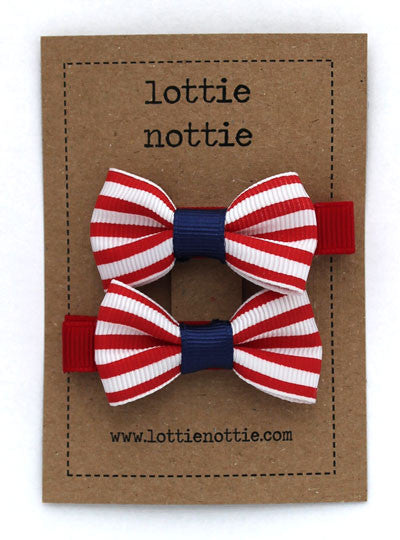 Lottie Nottie Stripey Bows Hair Clips - Red White and Blue